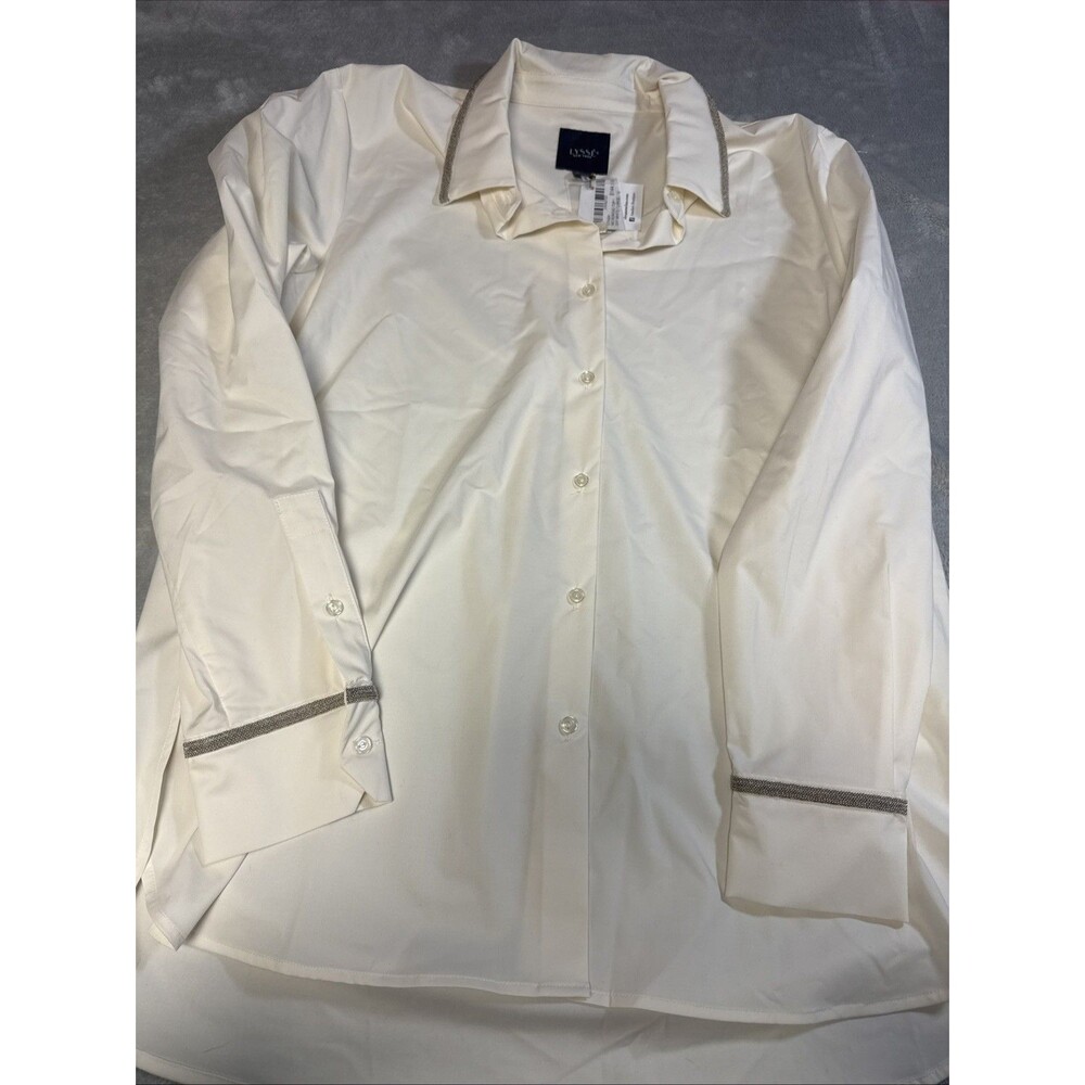 Lysse Stasia Ivory Cream Microbead Button Down Top Sz L $145
